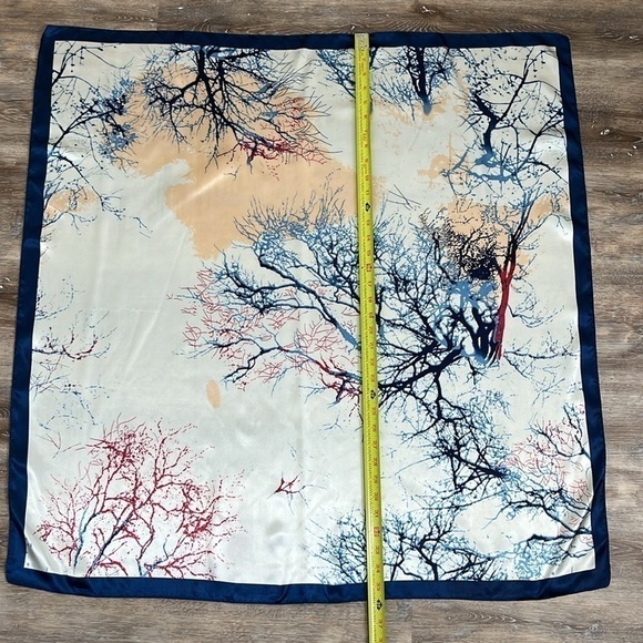 Corciova Abstract Womens Satin Scarf Trees Blue Pink Coral Cream Square - Picture 5 of 12